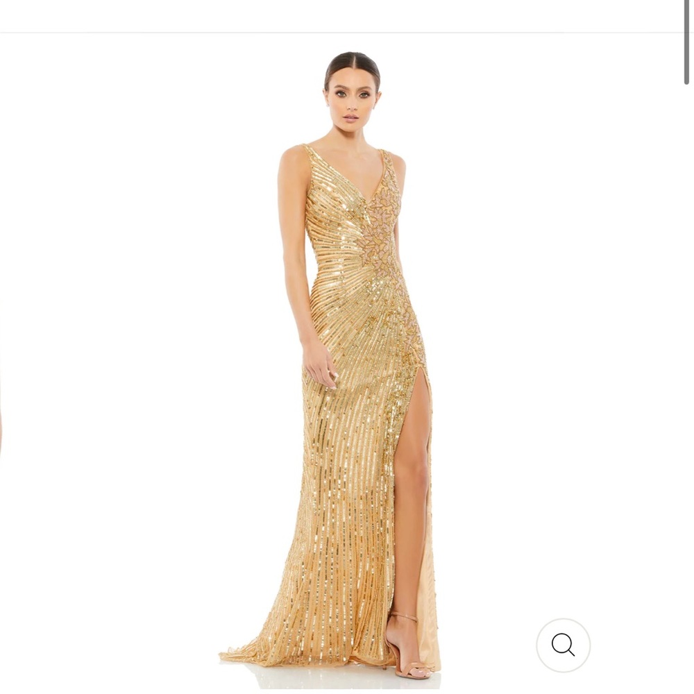 Mac Duggal gold sequence sleeveless dress